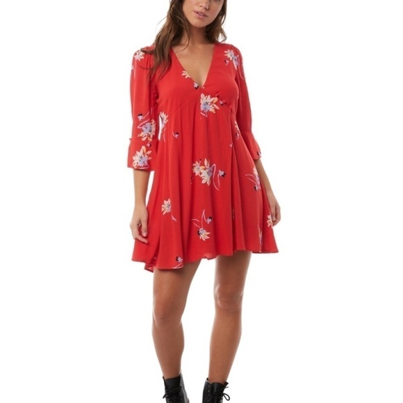 Free People Time On My Side Red Floral Mini Dress Y2K - Picture 7 of 8